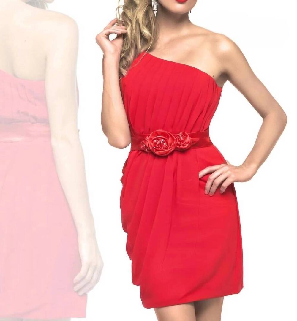 NEW LAST DRESS one-shoulder draped rosette mini dress in red